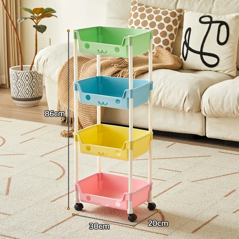 4层马卡龙置物架收纳架储物架收纳移动推车客厅宿舍带轮子1A