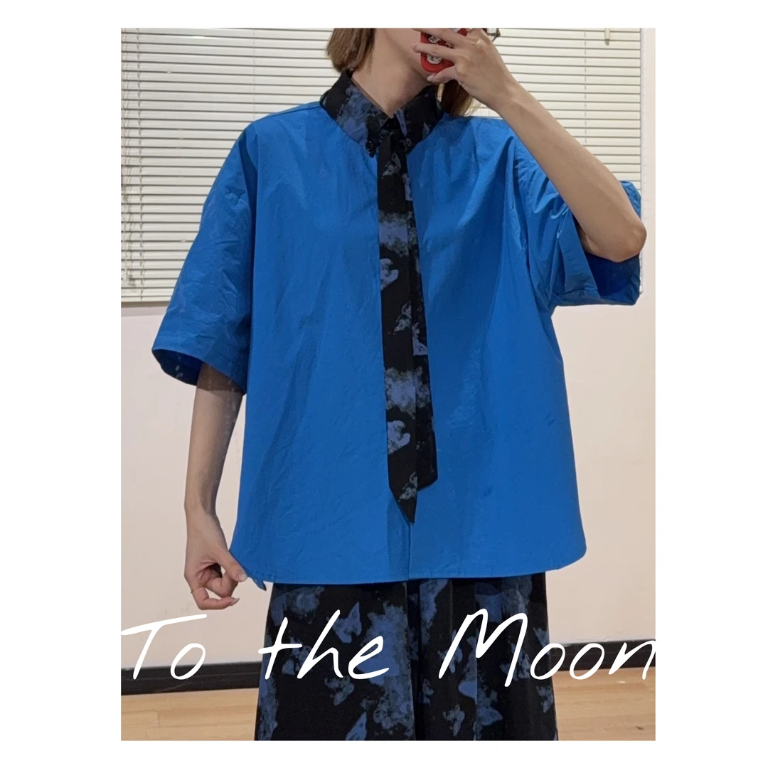 UpSd 原创【未来蓝】蓝色衬衫领宽松衬衫夏季小众潮流设计感衬衣