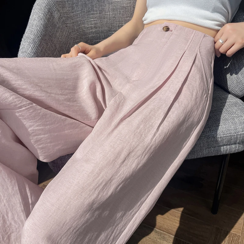 天丝亚麻高腰阔腿休闲裤女夏季薄款宽松休闲裤棉麻拖地裤女5333
