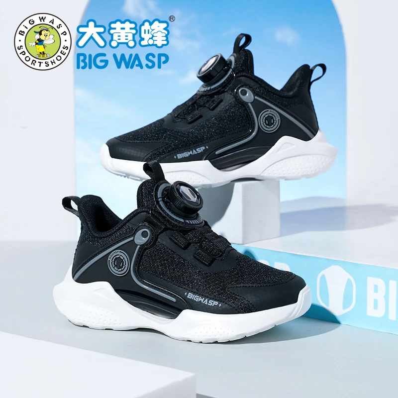 大黄蜂儿童旋转钮扣童鞋春季双网黑色户外防滑跑步鞋时尚运动鞋潮