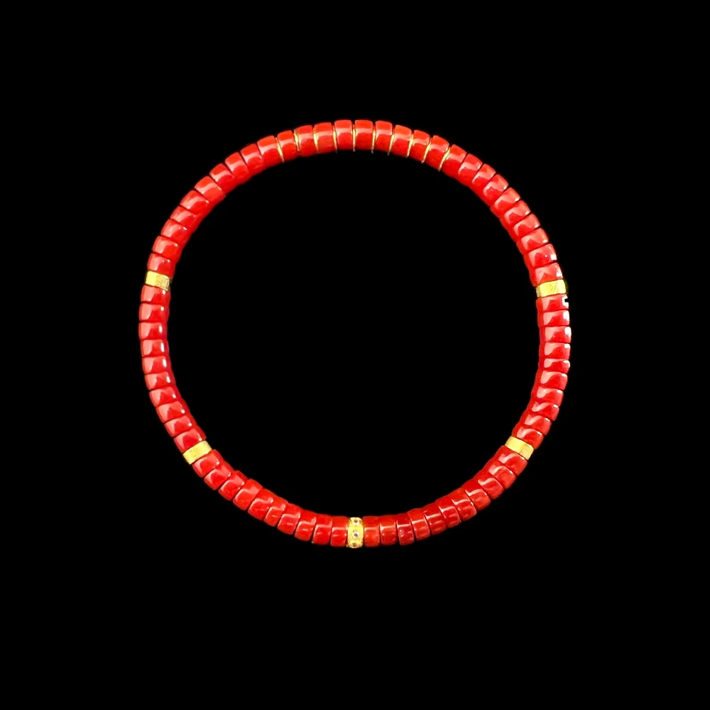 沙丁珊瑚药片18K金手串 珠径约3.5-4.5mm 手围约15cm K金0.9g