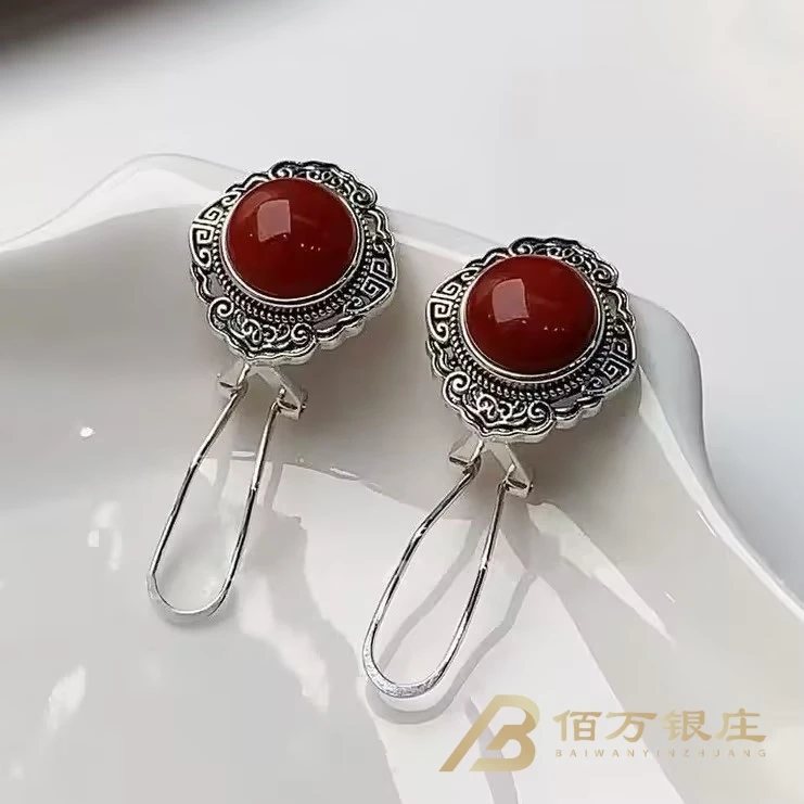 【佰万银庄】925银如意南红耳扣