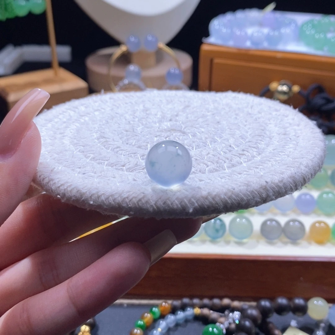 翡翠未镶嵌颈饰蓝钢蓝花珠卡13+
