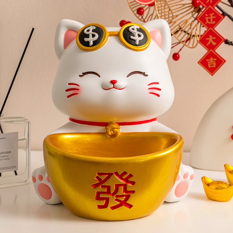 创意大号招财猫摆件家居玄关钥匙收纳客厅电视柜装饰开业乔迁礼物