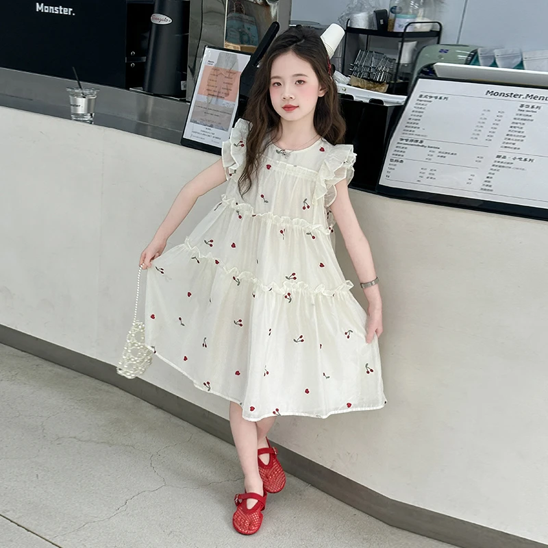 女童连衣裙夏装新款洋气儿童裙子中大童女孩公主裙夏季飞袖背心裙