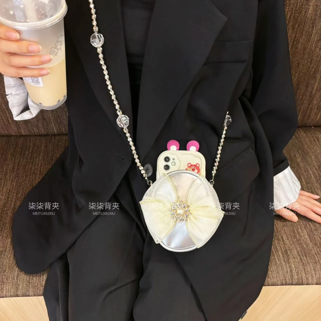 【手机背夹-不含壳】纱纱蝴蝶结圆包手机背夹时尚潮流通用型号