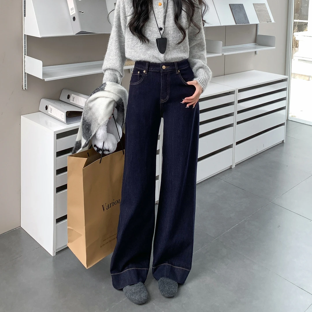 菲西子F95961菲西子牛仔裤女秋冬季时尚中腰百搭休闲窄版阔腿裤