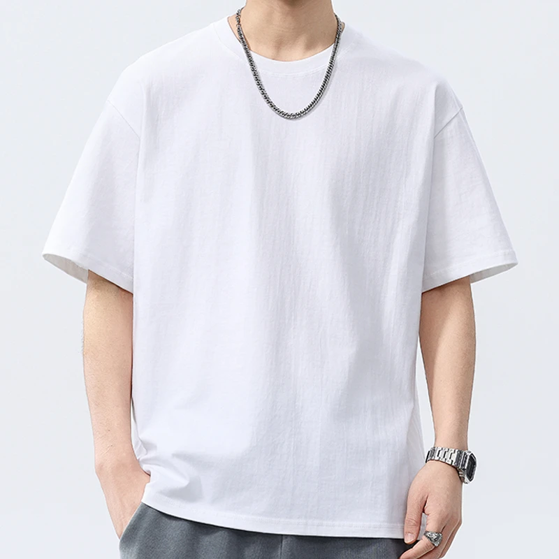 T恤男士简约宽松纯色夏季潮流圆领百搭休闲半袖