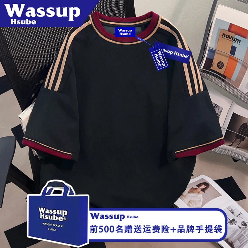 WASSUP HSUBE夏季设计款半袖美式街头男女高级短袖ins纯棉纯色T恤