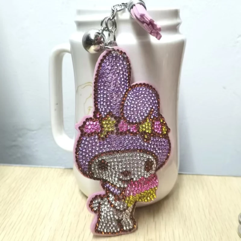 跨境热卖流苏镶钻美乐蒂女士包包挂件时尚韩国绒烫钻双色钻钥匙扣