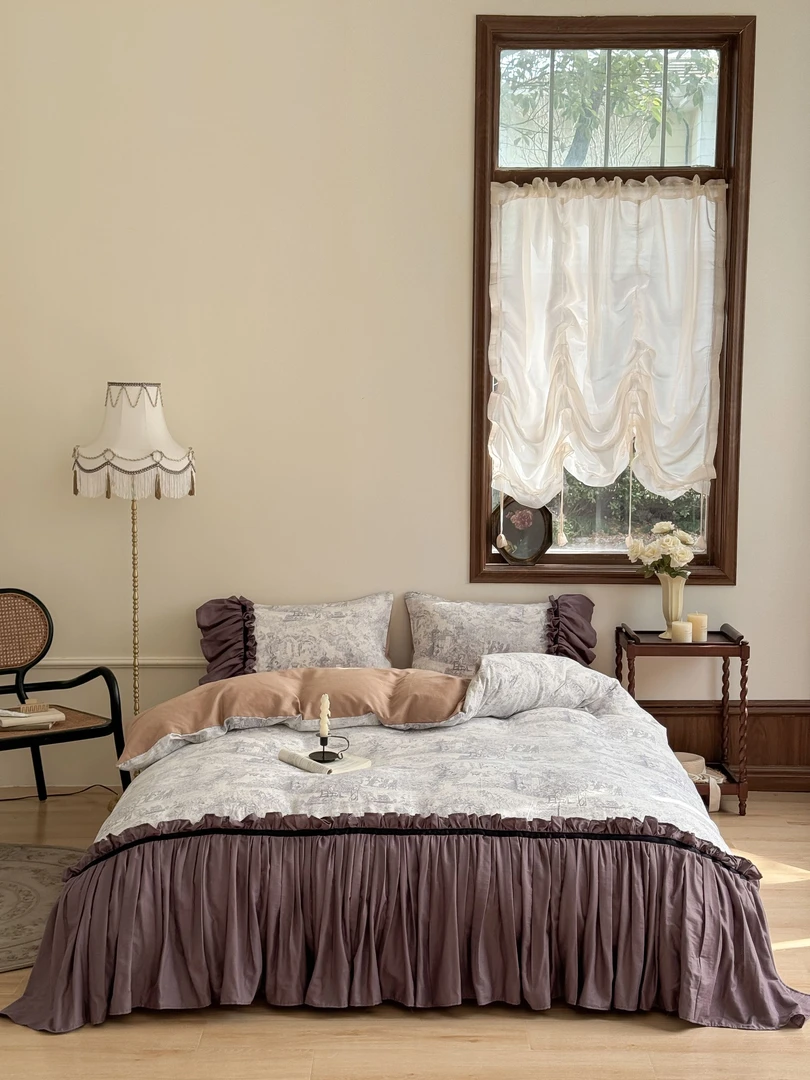 法式双层纱花边款全棉四件套柔软舒适公主风床上用品