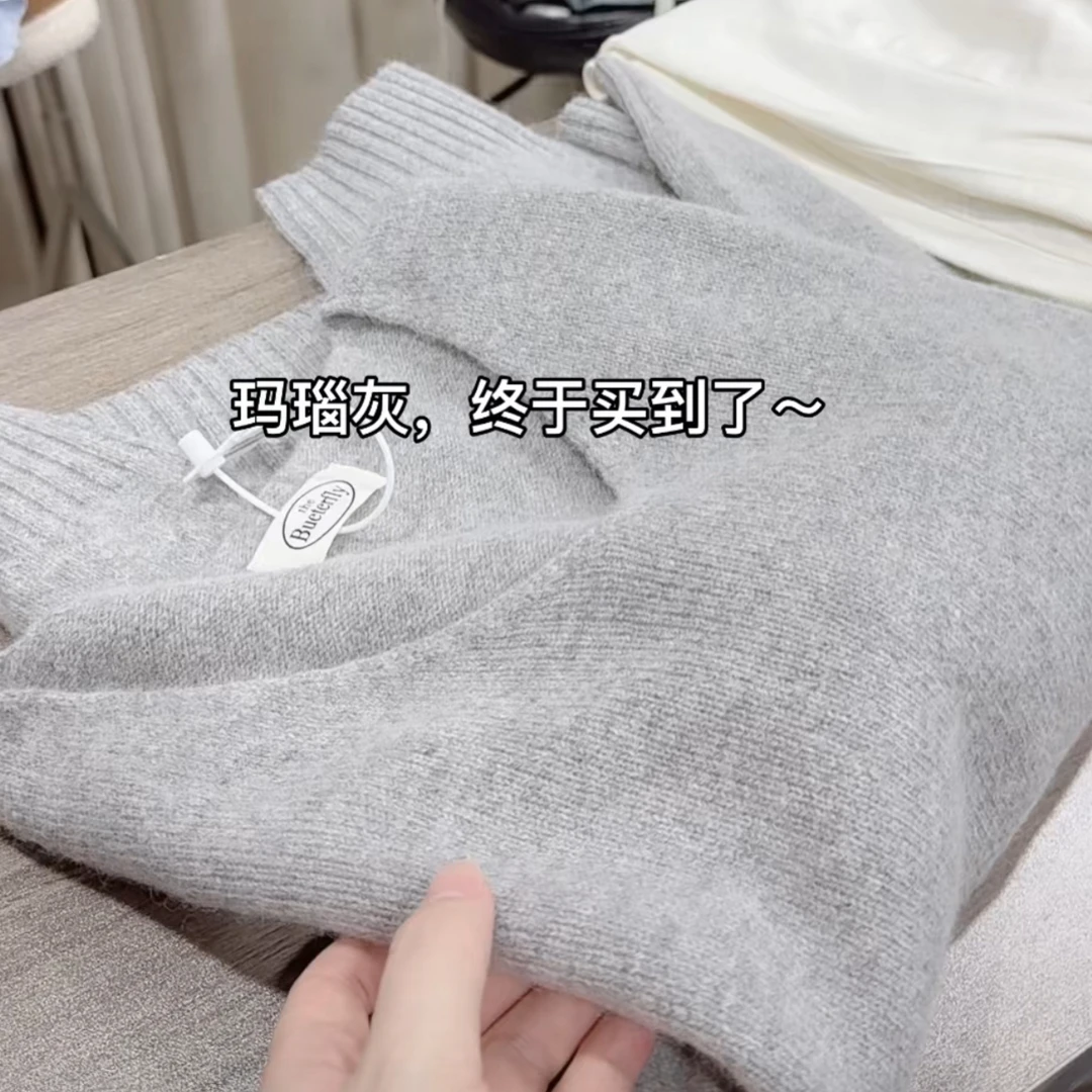 米蓝家名殿～显瘦宽松型外穿V领秋冬毛衣长袖针织衫灰色0012