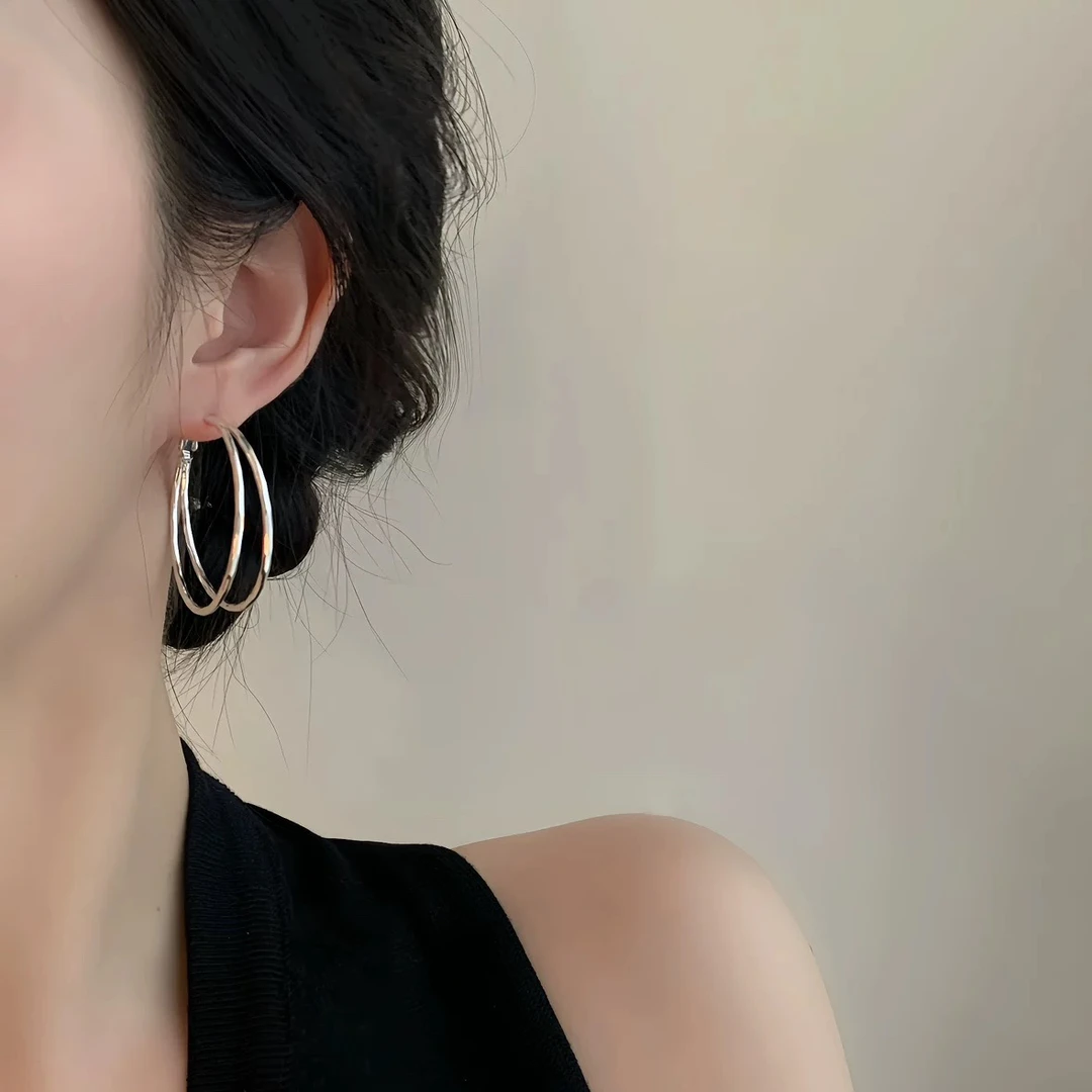 铜合金耳饰 [浪花]高级感大圈耳环小众设计感通勤百搭耳圈女