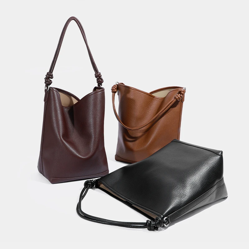 【TOMATO&POTATO】新款韩版休闲大容量复古单肩斜跨托特水桶子母包