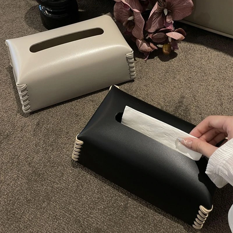 手工编织轻奢ins皮革纸巾盒客厅茶几高档轻奢抽纸盒高级感摆件