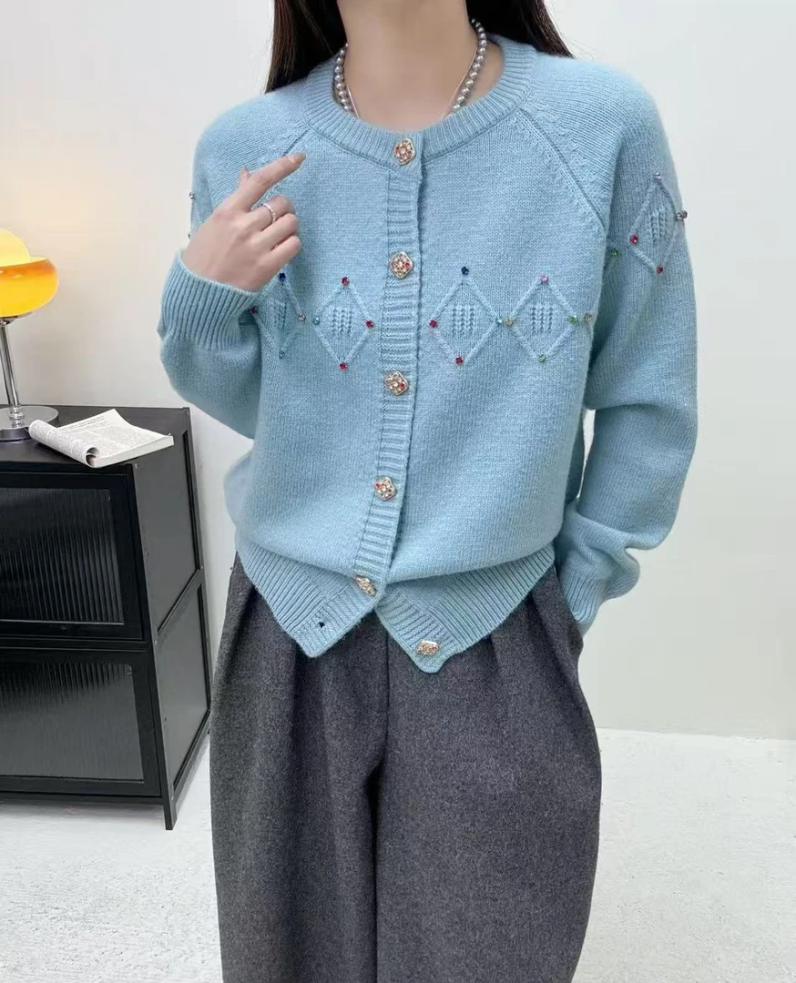 【蓝骑士】玉姐家蜜熊钉珠设计感减龄时髦开衫上衣90-140 新选f726