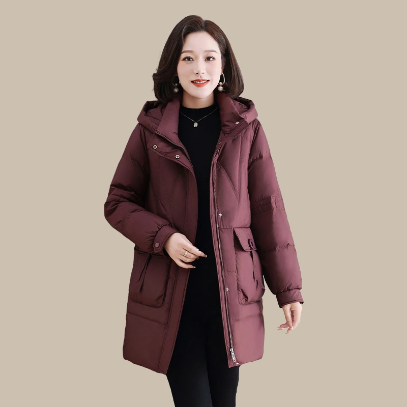 罗蒙品牌妈妈冬装羽绒服2025新款洋气中老年女士冬季加厚连帽外套