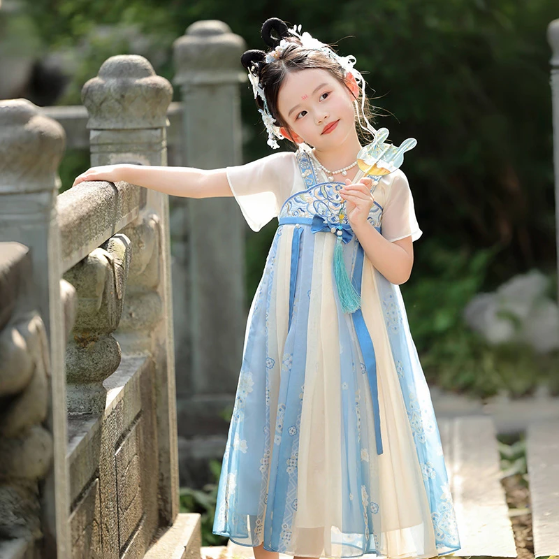 萌乎【春江夜】女童夏季短袖汉服超仙童装刺绣女宝宝唐装襦裙2426