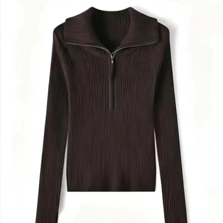 常规宽松型冬季长款半开领套头款毛针织衫长袖短款