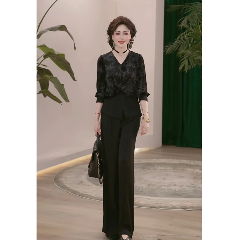 2025新款妈妈装秋装时尚套装气质中年女装宽松两件套显瘦上衣裤子