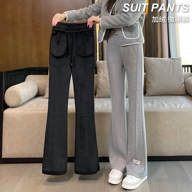 加绒毛呢微喇叭裤子女秋冬2025新款爆款保暖加厚休闲显瘦阔腿裤女