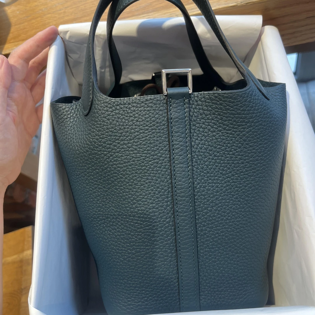 99新 Hermes/爱马仕 【老于包展】453菜篮子18松柏绿Z手提包