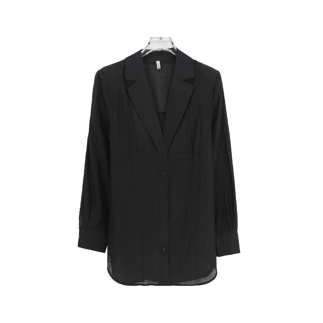 气质简约百搭防晒西装领拼接长袖衬衫S474