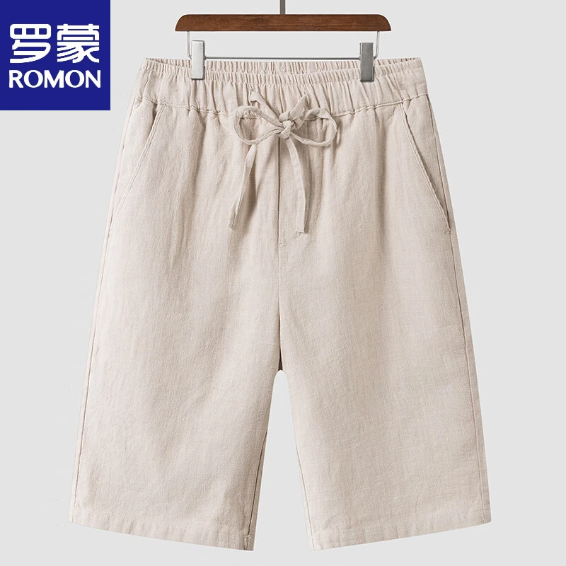罗蒙男士苎麻亚麻五分裤夏季薄款短裤外穿宽松舒适裤子棉麻中裤