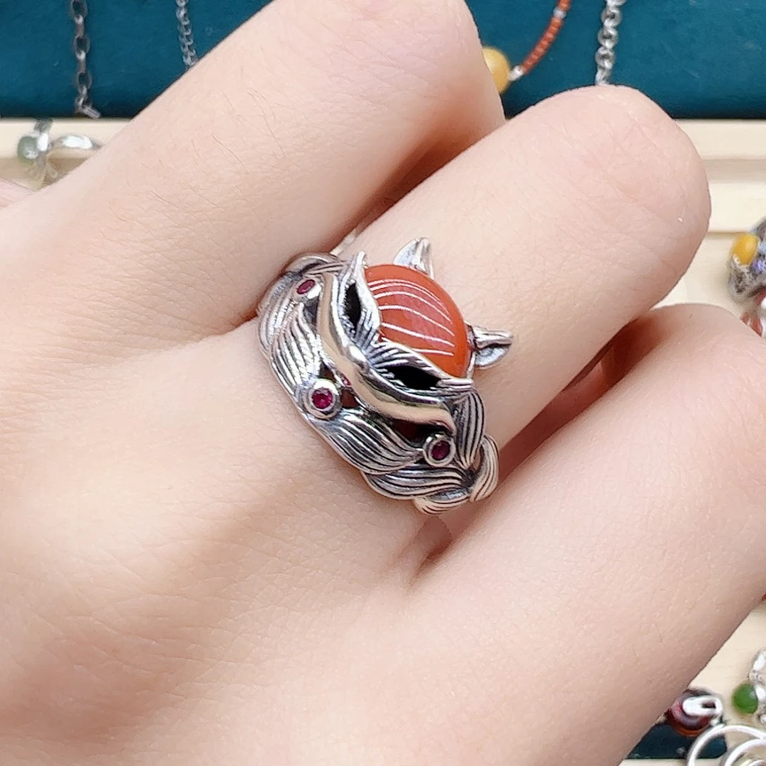 玛瑙/玉髓戒指银S925镶嵌