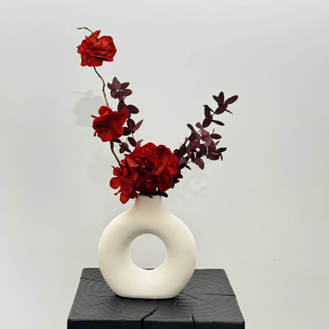 【团圆】小型桌面圆形花瓶斗柜岛台客厅田园风干花永生花家居摆件