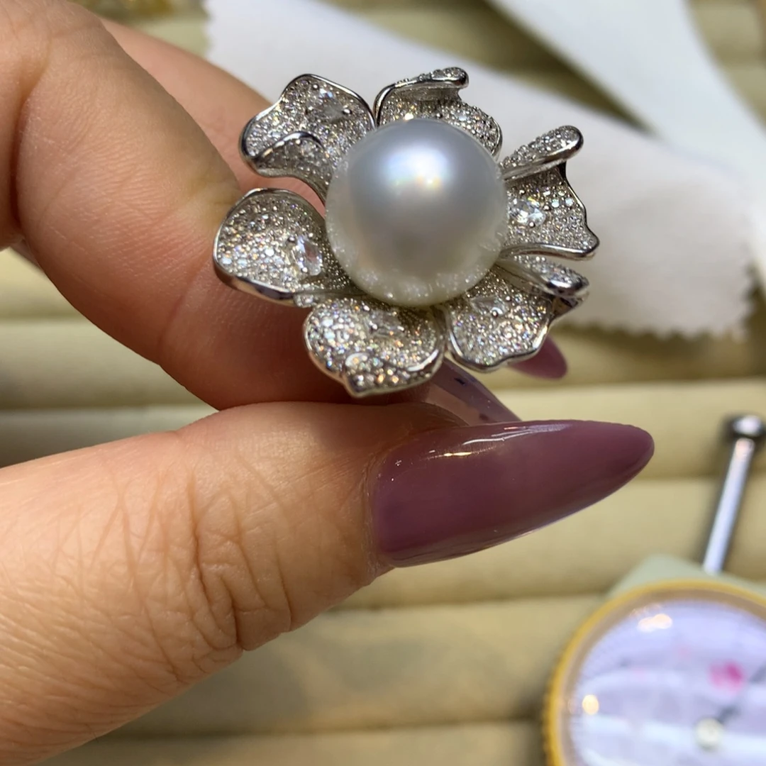 银S925镶嵌戒指海水珍珠