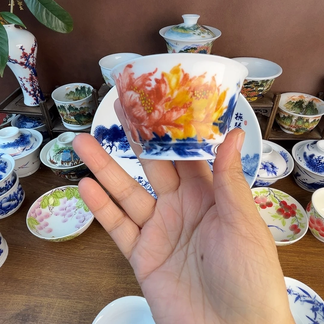 忠意堂釉下彩五彩牡丹