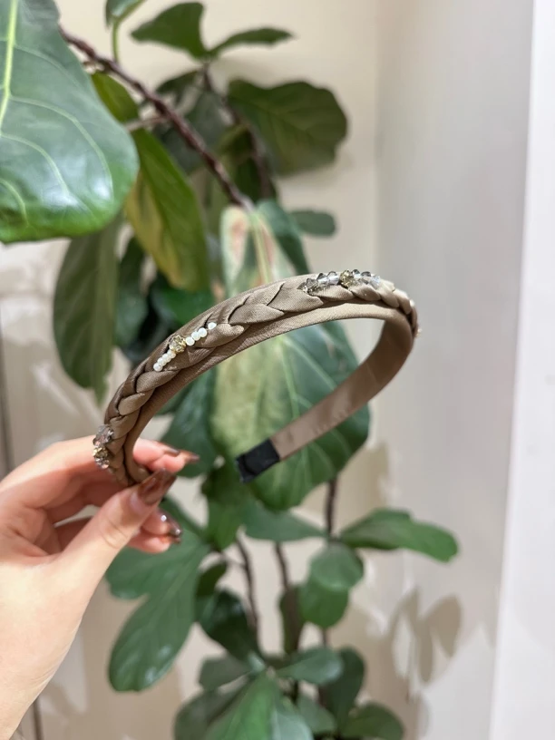 米➕缎面珍珠水钻编织发箍