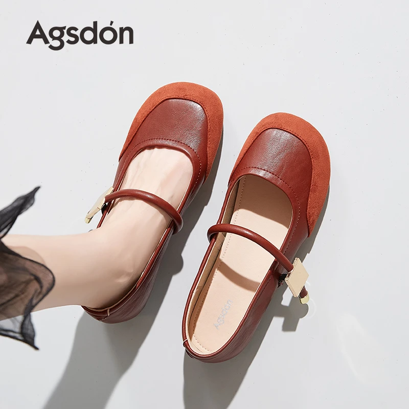 奥古狮登红色玛丽珍鞋女2025新款夏季超火小皮鞋法式平底浅口单鞋