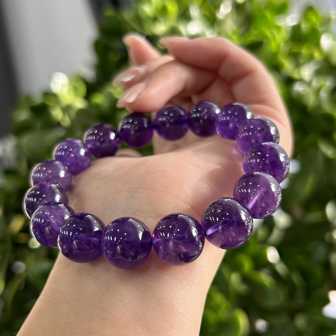 【A6】天然乌拉圭紫水晶手串深紫水晶手链男女情侣款时尚礼物饰品