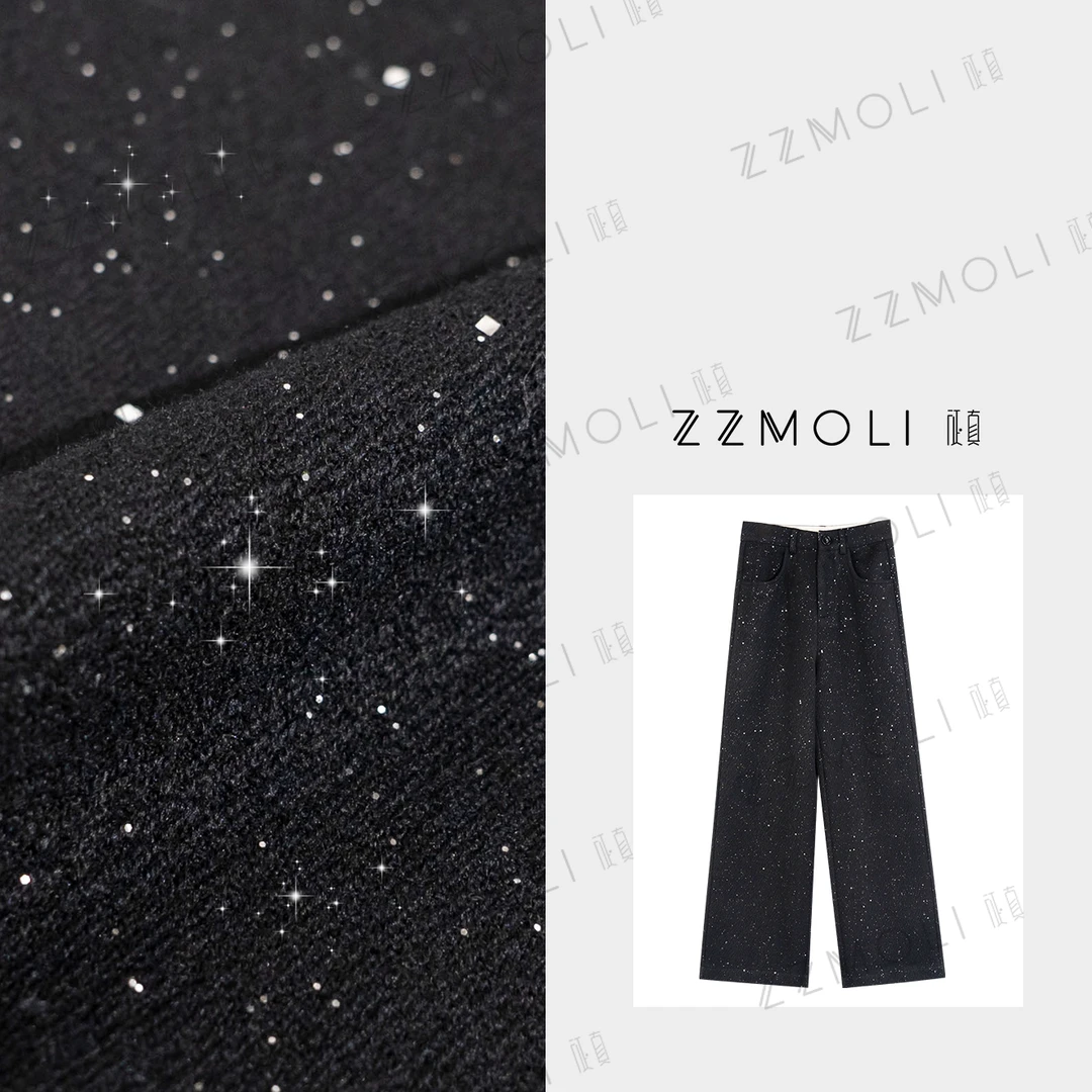 ZzMoLi征真 绵羊毛闪闪窄版阔腿裤子女款显瘦直筒毛呢裤ZBK8807