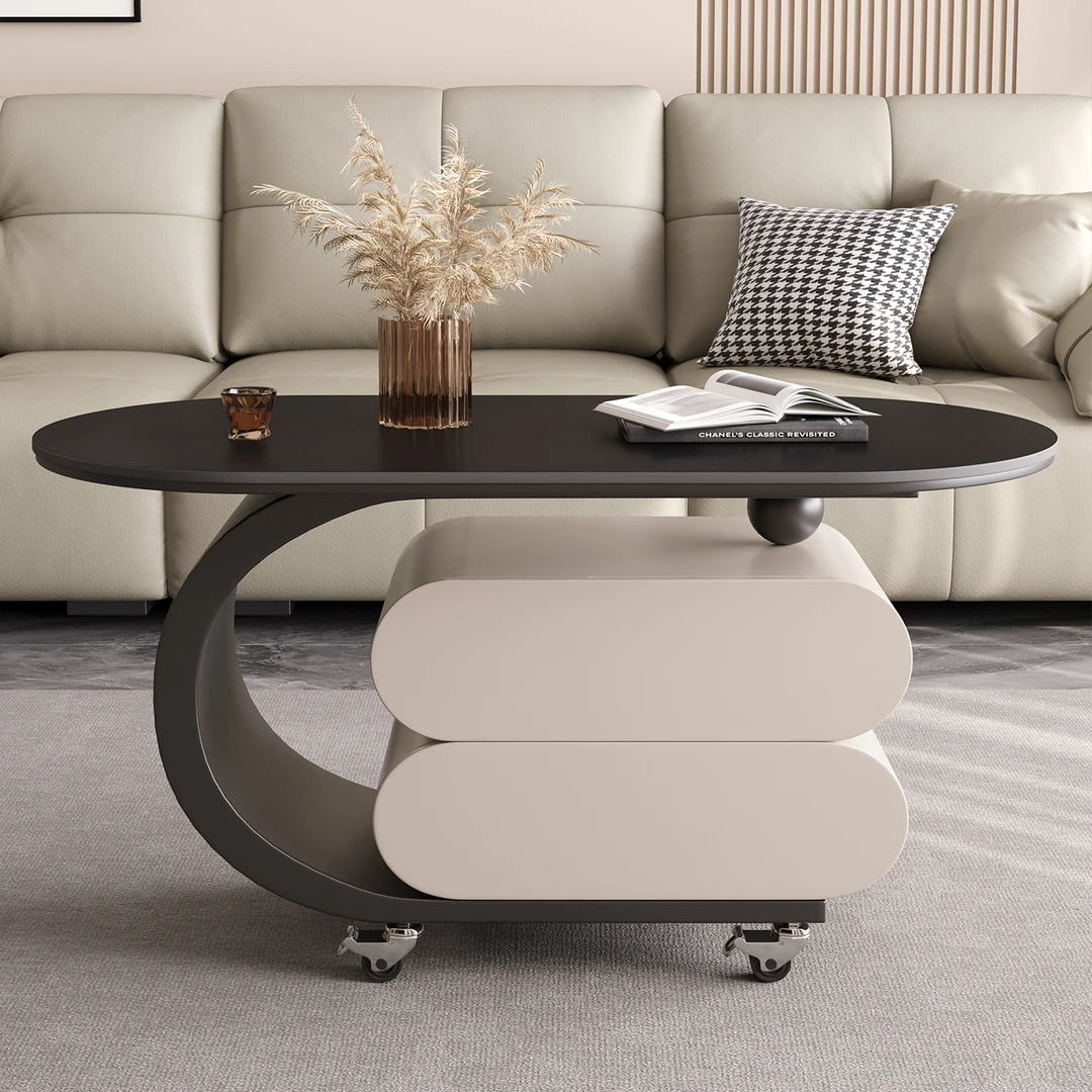 意式轻奢岩板可移动茶几组合客厅小户型现代简约高级感艺术茶几桌