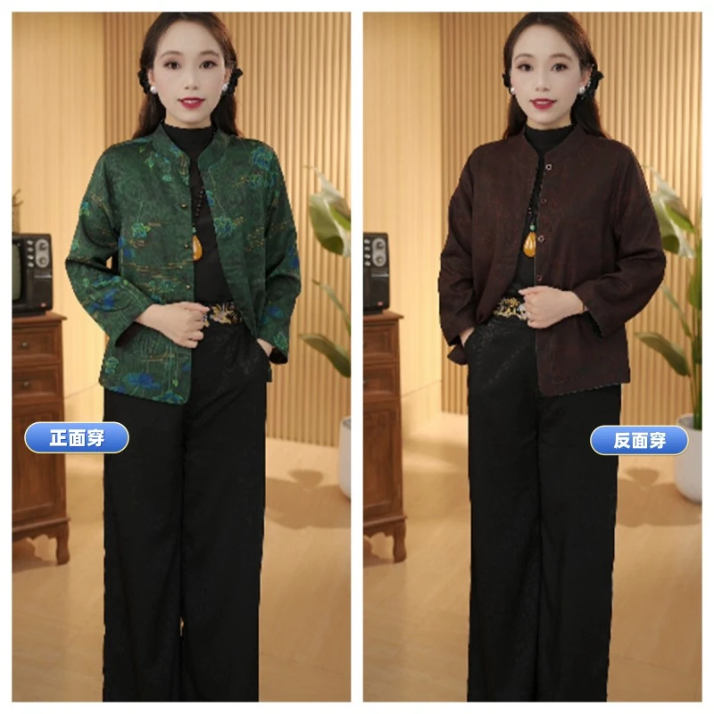 【俏佳人】常规薄款常规款适中中老年女装休闲立领复古时尚黑色春秋