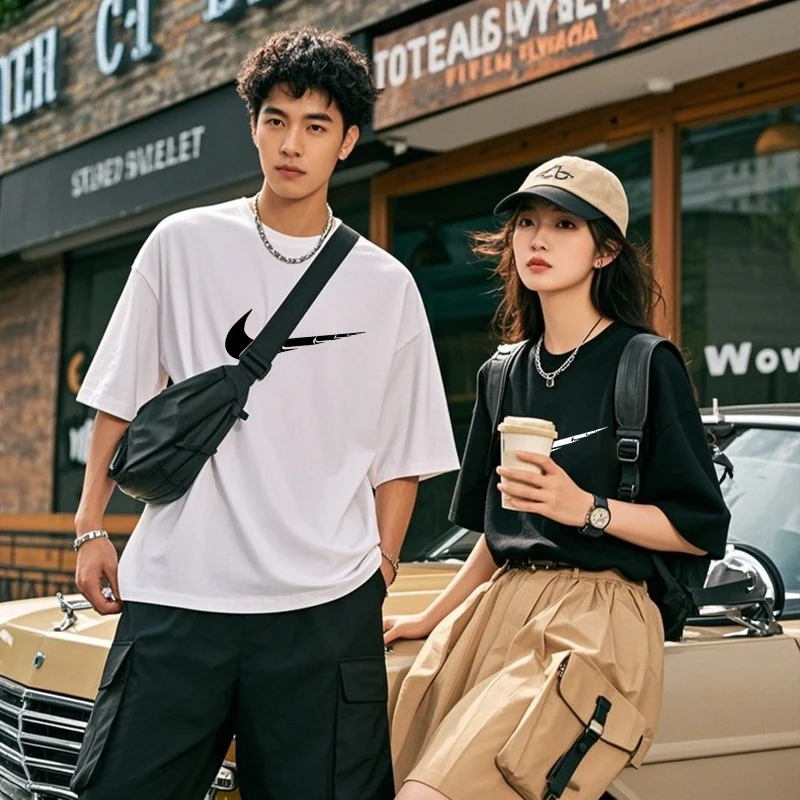 透气中性圆领宽松型休闲百搭情侣夏季运动T恤单肩男士时尚潮流