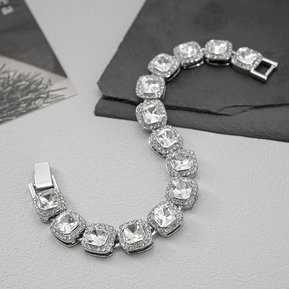 锌合金手链 欧美新品冰糖钻手链男女街头潮流满钻13mm宽古巴手链