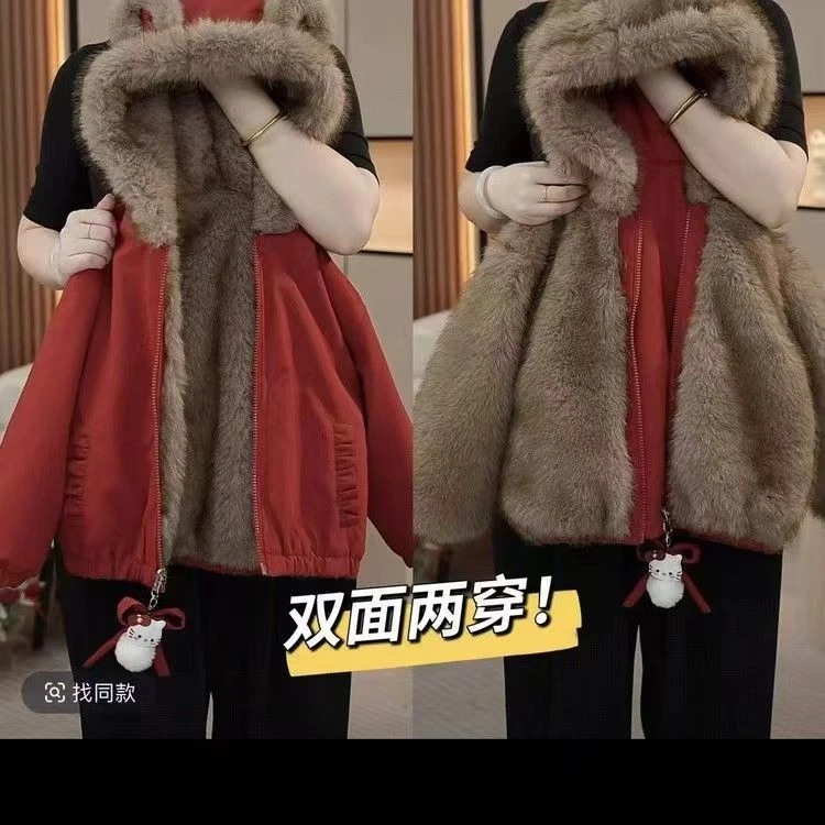 mzs10gk男女童加绒加厚冬季新款洋气保暖韩版连帽两面穿外套上衣