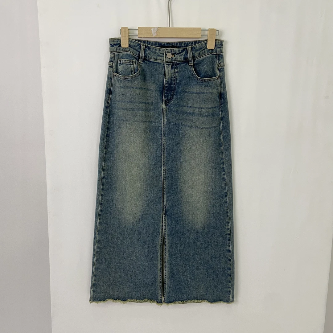 牛仔开叉中长裙354