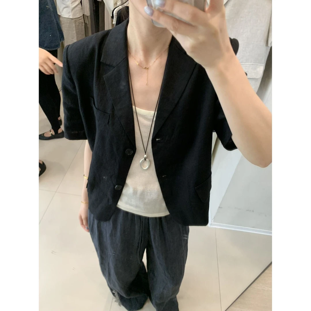 A5413#BLUEPOPS#韩系气质高级感薄款短袖外套(福利)