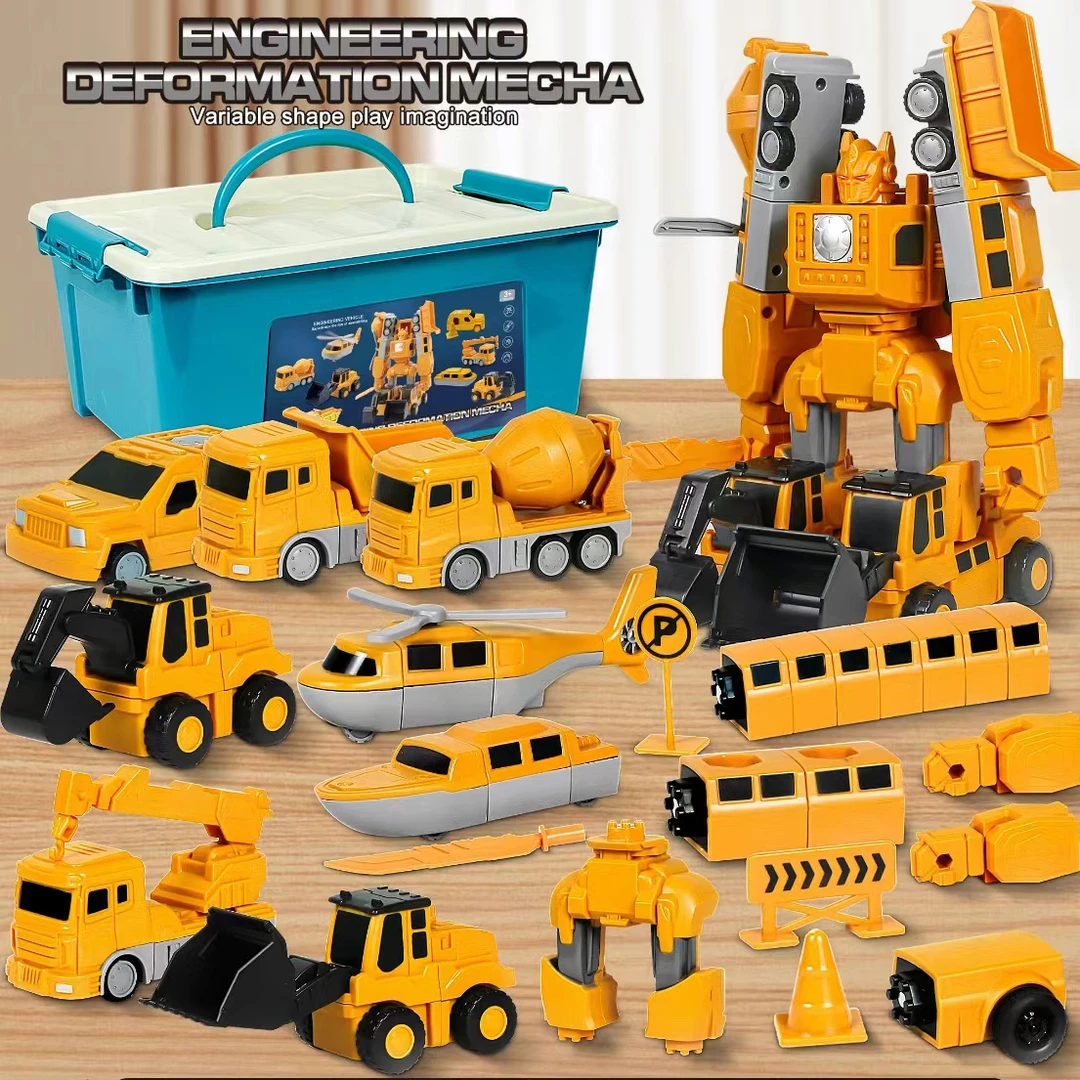 儿童磁力拼接玩具车男孩工程车飞机变形磁吸挖掘机吊车百变机器人