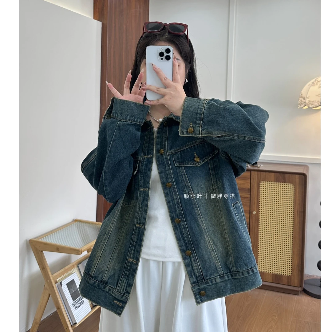 【一颗小叶】春秋大版正肩复古水洗牛仔外套男女同款显瘦