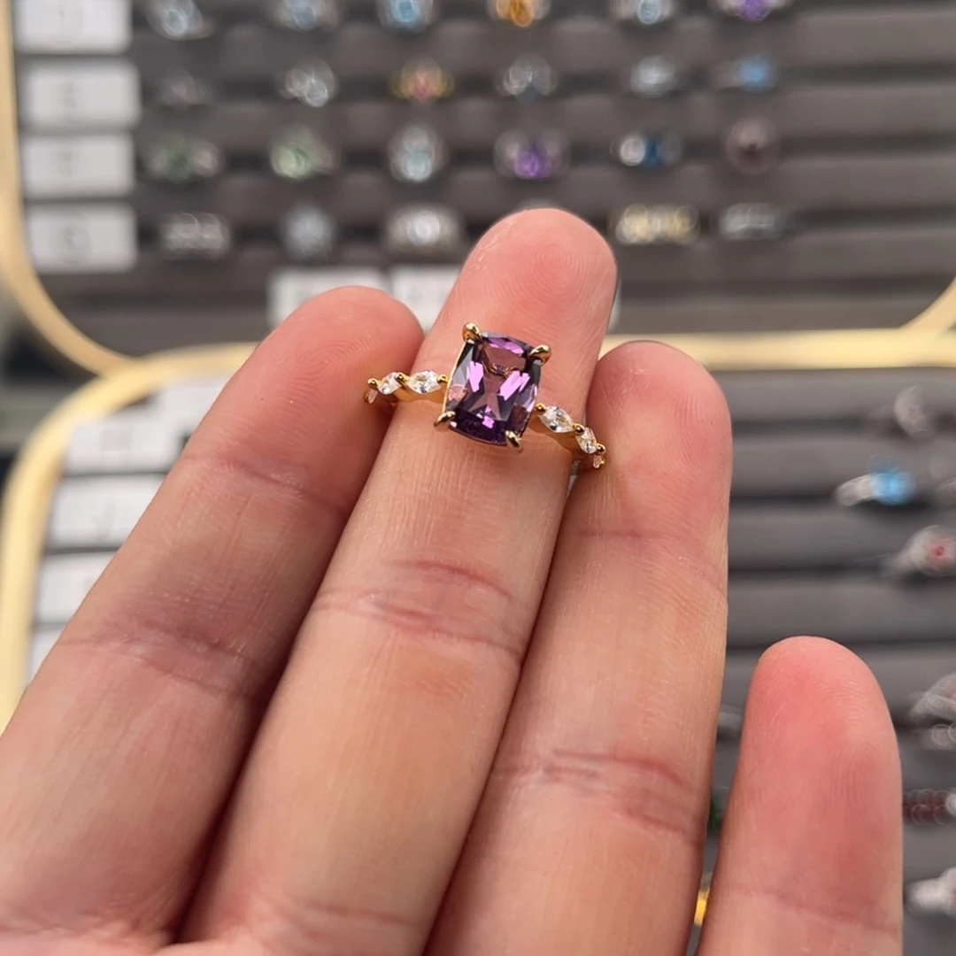 紫晶戒指银S925镀金镶嵌胡*迪