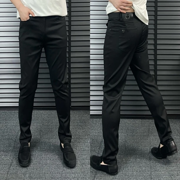 【高奢休闲裤】男士夏季薄款黑色休闲裤弹力修身直筒百搭休闲裤7808