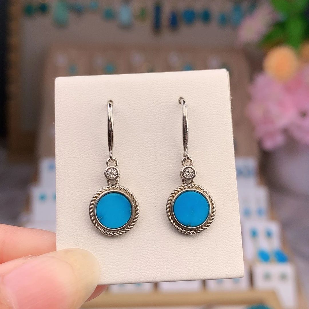 银S925镶嵌绿松石耳饰