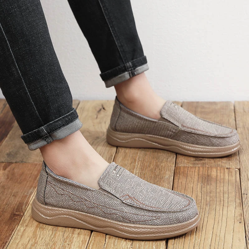 春季新款中老年老北京男鞋一脚蹬轻便透气防滑耐磨低帮休闲布鞋