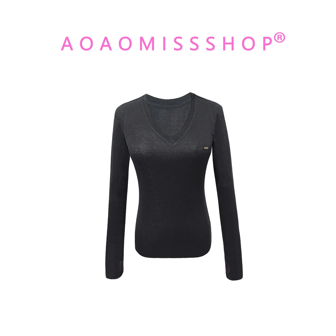 【V领天丝羊毛】AOAOMISSSHOP鳌鳌家早秋打底衫长袖上衣46-3